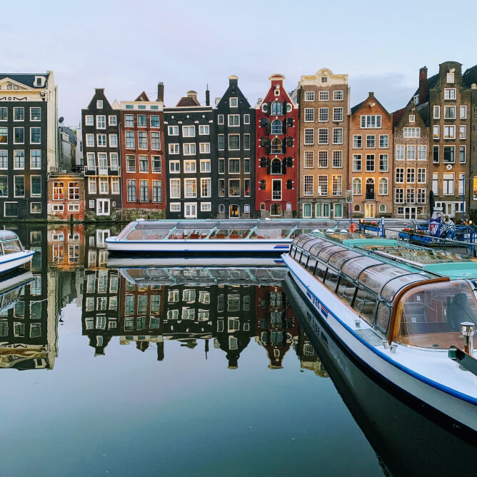 A shot of Amsterdam building on the canal side